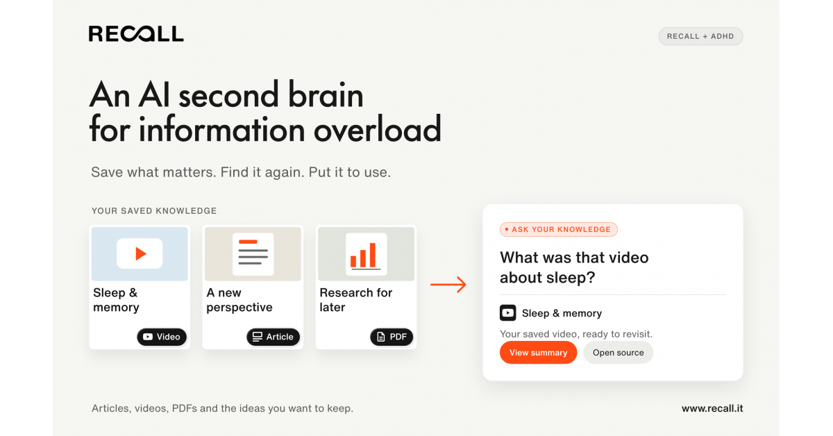 Recall’s AI ‘second brain’ tackles ADHD info overload, not just time management